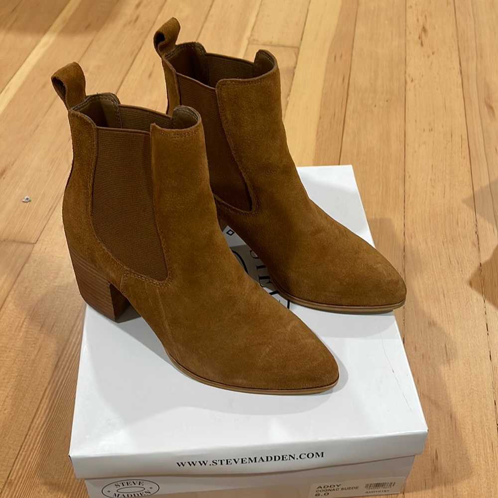 Steve Madden Addy Cognac Suede Boots
